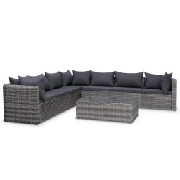 vidaXL 8-részes szürke polyrattan kerti bútorszett párnákkal