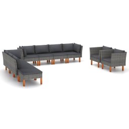 vidaXL 10 részes szürke polyrattan és eukaliptuszfa kerti ülőgarnitúra