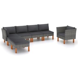 vidaXL 7 részes szürke polyrattan és eukaliptuszfa kerti ülőgarnitúra