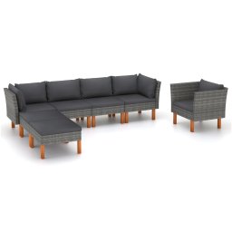 vidaXL 7 részes szürke polyrattan és eukaliptuszfa kerti ülőgarnitúra