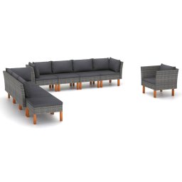vidaXL 9 részes szürke polyrattan és eukaliptuszfa kerti ülőgarnitúra