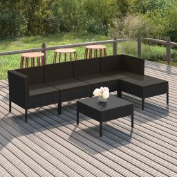 vidaXL 6 részes fekete polyrattan kerti ülőgarnitúra párnákkal