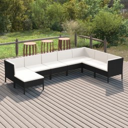 vidaXL 8 részes fekete polyrattan kerti ülőgarnitúra párnákkal