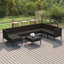 vidaXL 9 részes fekete polyrattan kerti ülőgarnitúra párnákkal