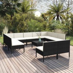 vidaXL 12 részes fekete polyrattan kerti ülőgarnitúra párnákkal