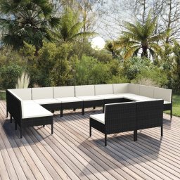 vidaXL 12 részes fekete polyrattan kerti ülőgarnitúra párnákkal
