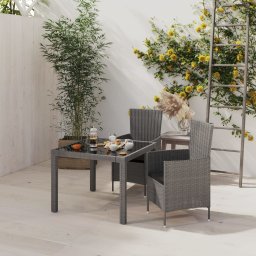 vidaXL 3 részes szürke polyrattan kültéri étkezőszett párnákkal