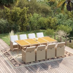 vidaXL 9 részes bézs polyrattan kerti étkezőgarnitúra párnákkal