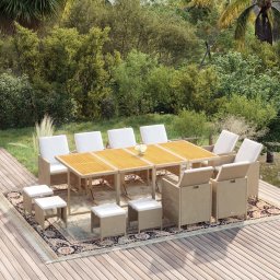 vidaXL 13 részes bézs polyrattan kerti étkezőgarnitúra párnákkal