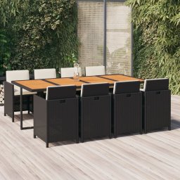 vidaXL 9 részes fekete polyrattan kerti étkezőgarnitúra párnákkal