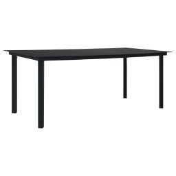 vidaXL fekete acél és üveg kerti étkezőasztal 190 x 90 x 74 cm