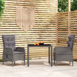 vidaXL 3 részes szürke polyrattan kerti étkezőgarnitúra