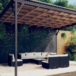 vidaXL 9 részes fekete polyrattan kerti ülőgarnitúra párnákkal