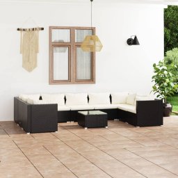 vidaXL 10 részes fekete polyrattan kerti ülőgarnitúra párnákkal