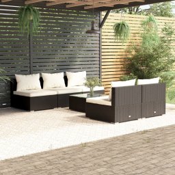 vidaXL 6 részes fekete polyrattan kerti ülőgarnitúra párnákkal