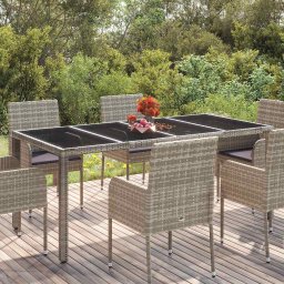 vidaXL szürke polyrattan üveglapos kerti asztal 190 x 90 x 75 cm