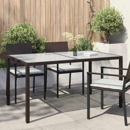 vidaXL barna polyrattan és edzett üveg kerti asztal 150 x 90 x 75 cm