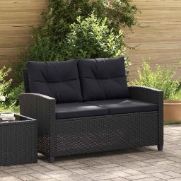 vidaXL fekete polyrattan kétszemélyes kerti kanapé párnákkal 124 cm