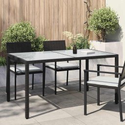 vidaXL fekete polyrattan és edzett üveg kerti asztal 150 x 90 x 75 cm