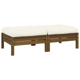 vidaXL kétszemélyes tömör fenyőfa kerti kanapé krémszínű párnákkal