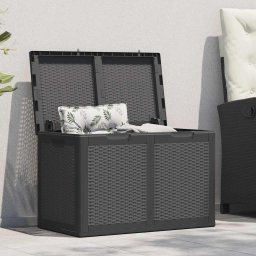vidaXL fekete PP rattan kerti tárolóláda 180 L