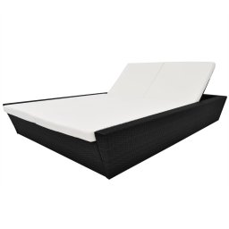 vidaXL fekete polyrattan napozóágy párnával