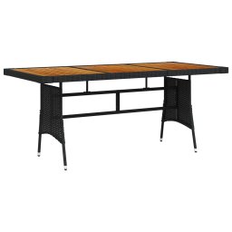 vidaXL fekete polyrattan és tömör akácfa kerti asztal 160 x 70 x 72 cm