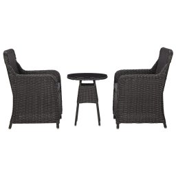 vidaXL 3 darabos fekete polyrattan kerti bisztrószett párnákkal