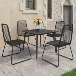 vidaXL 5 részes fekete PVC rattan kerti étkezőgarnitúra
