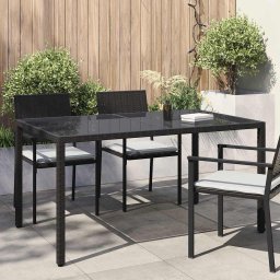 vidaXL fekete polyrattan és edzett üveg kerti asztal 150 x 90 x 75 cm