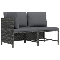 vidaXL 2 részes szürke polyrattan kerti kanapészett párnákkal