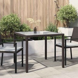 vidaXL barna polyrattan és edzett üveg kerti asztal 90 x 90 x 75 cm