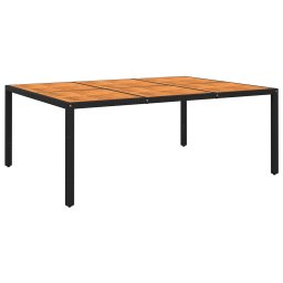 vidaXL fekete akácfa és polyrattan kerti asztal 200 x 150 x 75 cm