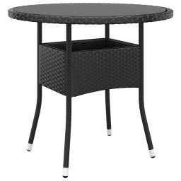 vidaXL fekete polyrattan és edzett üveg kerti asztal Ø 80 x 75 cm