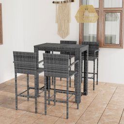 vidaXL 5 részes szürke polyrattan kültéri bárszett kartámasszal