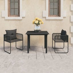 vidaXL 3 részes fekete PVC rattan kerti étkezőgarnitúra
