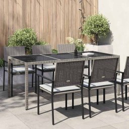 vidaXL szürke polyrattan és edzett üveg kerti asztal 190 x 90 x 75 cm