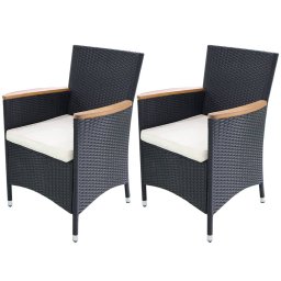 vidaXL 2 db fekete polyrattan kerti szék párnával