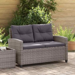 vidaXL kétszemélyes szürke polyrattan kerti kanapé párnákkal 124 cm