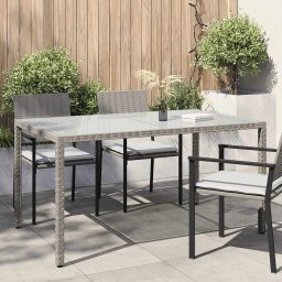 vidaXL szürke polyrattan és edzett üveg kerti asztal 150 x 90 x 75 cm