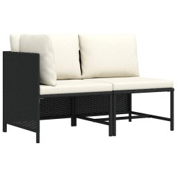 vidaXL 2 részes fekete polyrattan kerti ülőgarnitúra párnával