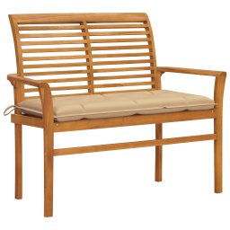vidaXL tömör tíkfa kerti pad bézs párnával 112 cm