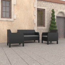 vidaXL 3 részes antracit PP rattan kerti bútorgarnitúra párnákkal
