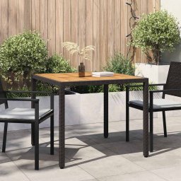 vidaXL fekete polyrattan és akácfa kerti asztal 90 x 90 x 75 cm