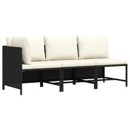 vidaXL 3 részes fekete polyrattan kerti ülőgarnitúra párnával