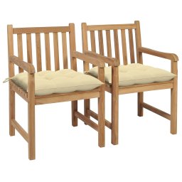 vidaXL 2 db tömör tíkfa kerti szék krémfehér párnával