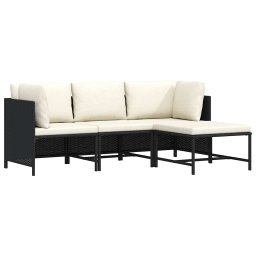 vidaXL 4 részes fekete polyrattan kerti kanapészett párnákkal