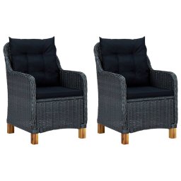 vidaXL 2 db sötétszürke polyrattan kerti szék párnával