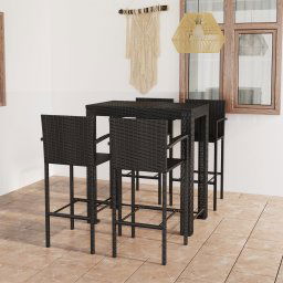 vidaXL 5 részes fekete polyrattan kültéri bárszett kartámasszal