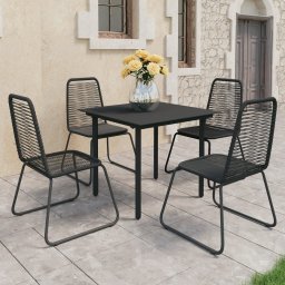 vidaXL 5 részes fekete PVC rattan kerti étkezőgarnitúra